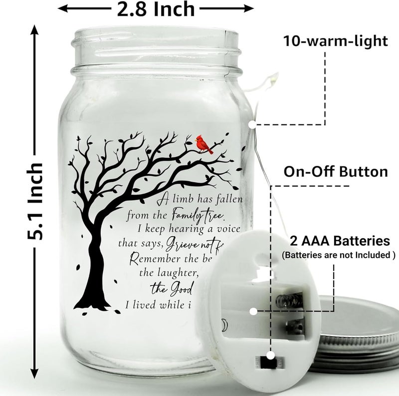 2IMT Memorial Gifts Mason Jar Light, Red Cardinal - Memory Gifts for Loss Loved Ones, Bereavement Gift Idea, Sympathy Loss of Mother, Dad, Son, Husband/Family Member A Limb Has Fallen From Our Family Tree - Image 3
